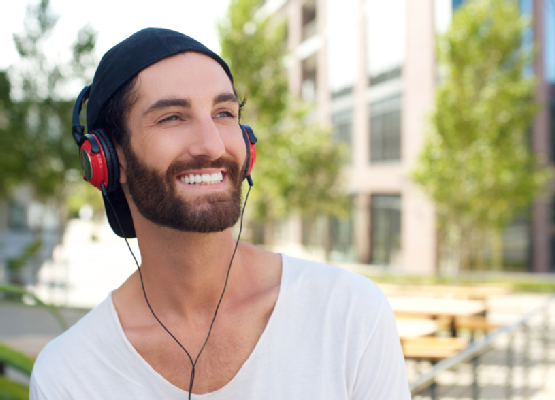 Happy man with headphones